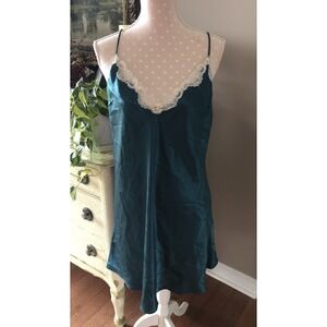 Vtg California Dynasty Gown Nightgown Slip Dress Lace Emerald Green X-Large XL